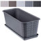 KADAX Blumenkasten 40 cm Grafit mit Untersetzer, Rattan-Optik – Pflanzkübel für Balkon oder Fensterbank, dekorativer Balkonkasten