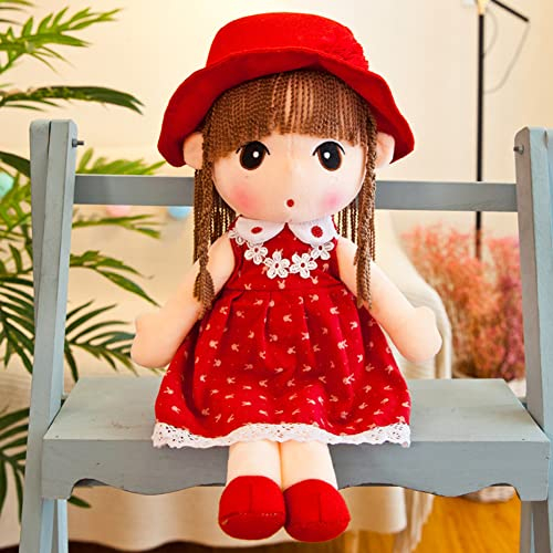 Herbests 45cm Weiche Stoffpuppe für Kinder Baby Mädchen,Kuschelpuppe mit Haar Hut Rock Prinzessin Niedliche kleine Mädchen Puppen Plüsch Stofftier Begleiten Spielzeug Babys,Rot, HER00120994-1