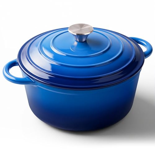 Miereirl 6 Quart Enameled Dutch Oven Pot with Lid, Cast Iron Dutch Oven with Dual Handles for Bread Baking, Cooking, Non-stick Enamel Coated Cookware (Dark Blue)