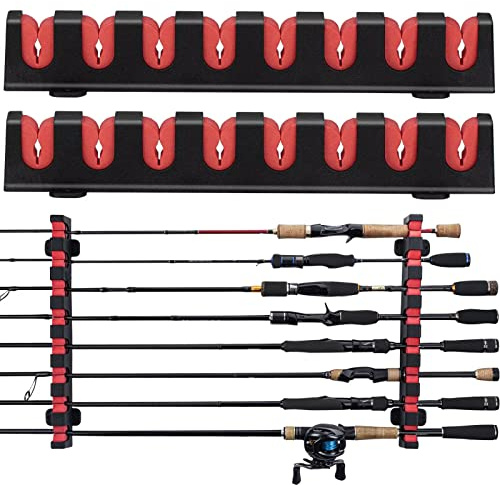 THKFISH Soporte de Caña de Pescar Verticales/Horizontales de Montaje en Pared para Sala de Garaje, Tienda de Barcos 8 Caña de Pescar D-Red Horizontal Soporte para caña de Pescar