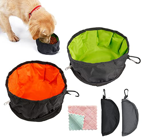 MABAHON 2 PCS Hundenäpfe Faltbare Reiseschale Haustier Hundenapf mit Haken, Tragbare Wasserdicht Nylon Trinknapf Wassernapf Hund für Unterwegs Katzen Hunde Reise Wanderungen and Camping
