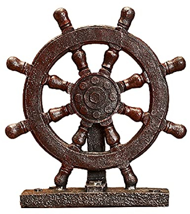 FIYSON Resin Nautical Anchor Figurine Vintage Ships Wheel Nautical Rudder Décor Anchor Model Nautical Theme Ornament with Rusty Brown Tint for Home Garden Bar Indoor Tabletop Decoration (Rudder)