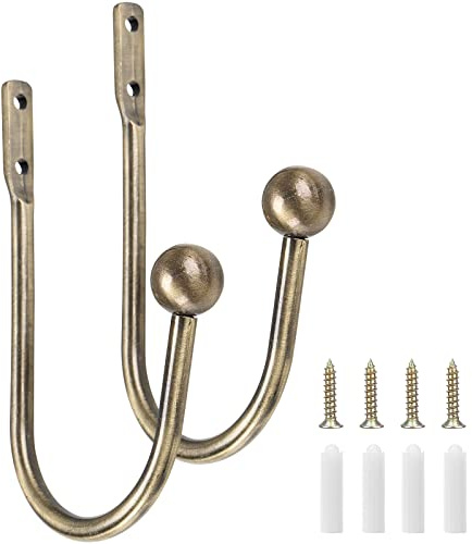 Harrms Curtain Holdbacks 2pcs, Brass Curtain Hold Backs Metal Tie Backs for Curtains U-Shaped Hook Wall Mouted Decorative Accessories for Bedroom, 15.5cm*10cm (CLG-yuanqiu-fugutong02)
