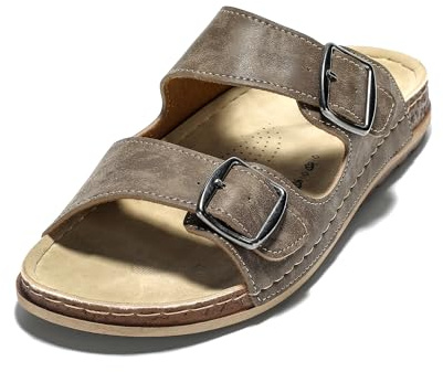 JOMIX Ciabatte Uomo Estivi Sandali Eleganti Bassi Ragazzi Pantofole Fibbie Slip On da Mare Spiaggia TU2004 (Marrone, 41)