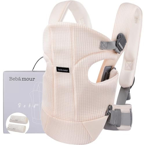 Bebamour Baby Carrier Front and Back Baby Carrier with 2 Shoulder Bibs, Beige