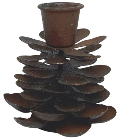 Portacandele in metallo con pigne in effetto retrò