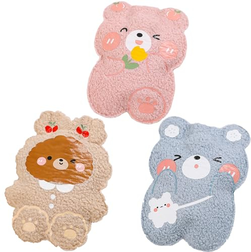 KASESSS 3 Piezas 350ML Bolsa Agua Caliente Pequeña, Bolsa de Agua Caliente Peluche, Bolsas Agua Caliente, Bolsas de Agua Caliente con Suave Felpa Funda, Hot Water Bottle para Interiores,Exteriores
