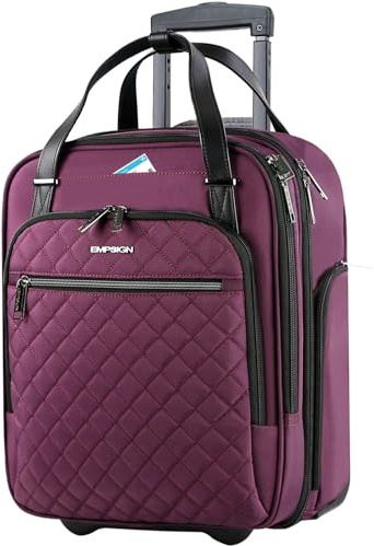 EMPSIGN Underseat Carry On Wheeled - 16 Carry on Bag with Wheels Multi-Functional Lightweight Rolling Bag Overnight Weekender Small Suitcase for Women Men Travel Business, Burgundy