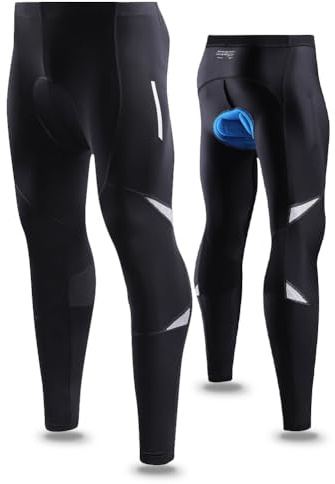 NuCamper Pantalon Cyclisme Long Homme Respirant Compression VTT Pantalon de Gel Tapis Perforés au Laser et Bandes Réfléchissantes Convient pour Conduite de Nuit Motocycle MTB