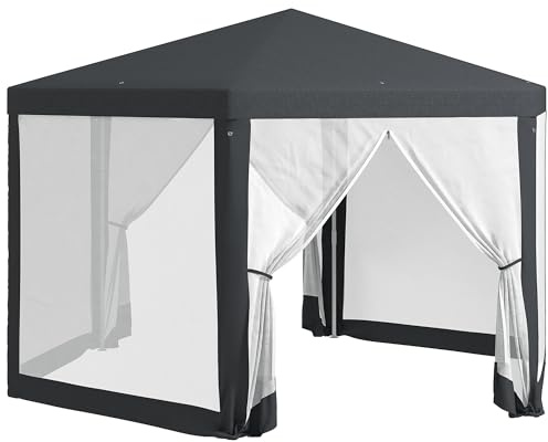 Outsunny Pavillon 4x3m Sechseckig Wasserabweisend Stabil Winterfest Pavillon mit Moskitonetz Partyzelt Gartenzelt mit 6 Seitenteilen Gartenpavillon für Camping Garten, Dunkelgrau