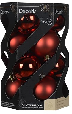 Decoris Baubles shatterproof Shiny, matt, Rot