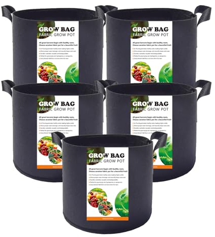 Ysguyyz 5er-Pack Große Pflanzbeutel Aus Stoff Mit Griffen – Robuste Vlies-Pflanzgefäße Für Kartoffeln, Tomaten, Erdbeeren Und Mehr – Atmungsaktive Pflanzentöpfe Für Den Außenbereich (5 Gallon)