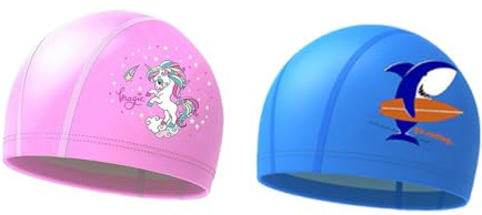 Bonnets de Bain en Silicone pour Enfants, 2 Pcs Bonnet de Bain Enfants, Bonnet de Natation Bonnet de Bain de Licorne de Dessin Animé Bonnet de Piscine Rose et Bleu, Bonnet Bain Enfants Garçons Filles