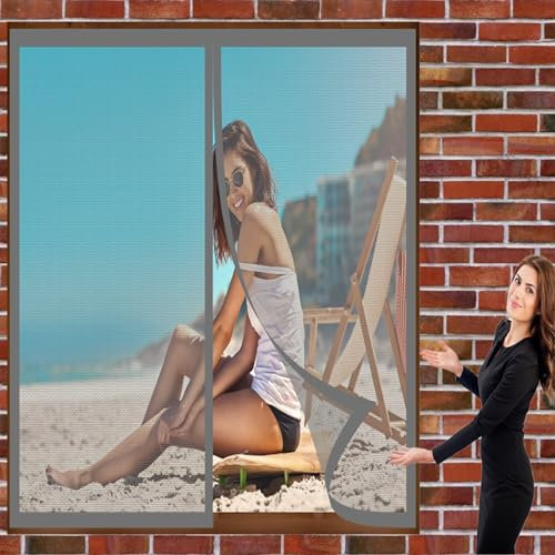 Insect Protection Mosquito Window 74 x 128 cm(29 x 50inch) Nets to Keep Bugs Out Mosquito Bug Protection Without Drilling Easy to Install Fly Net for Windows for Windows Doors Patio, Grey