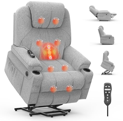 BareTay Relaxsessel für ältere Menschen, Power-Liegestuhl mit Massage und Wärme, verlängerte Fußstütze, Typ C + USB-Anschlüsse, 2 Getränkehalter, Zwei Seitentaschen, Liegestühle, Loungesofa