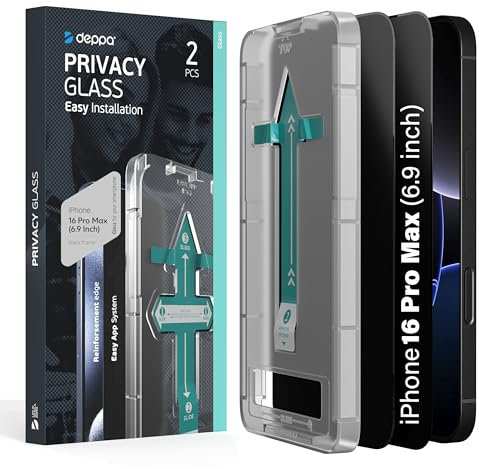 Deppa [2 Pezzi Privacy Vetro Temperato per iPhone 16 Pro Max (6.9') Anti Spia Vetro Temperato, Ultra Resistente, Copertura Totale, Anti-Graffio