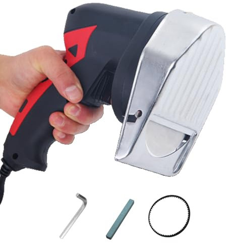 80W Handheld Shawarma Meat Cutter, 1-8mm Electric Kebab Slicer with Whetstone, Commercial Doner Kebab Knife, for Home Restaurants Roast Meat Shops Snack Bars (Black/Red)