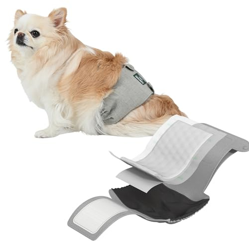 PAWPANG Copper Fit Mate Washable Male Dog Belly Band Kit – 1 Reusable Male Wrap with 15 Dog Diaper Liners, Ideal for Senior Dogs, Incontinence, and Marking, S