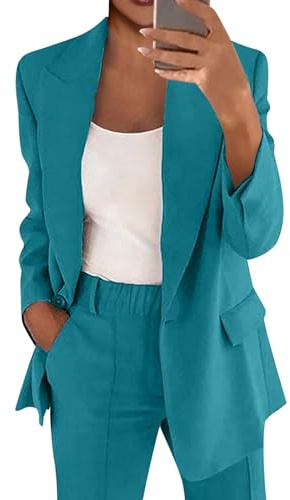 Costumes complets pour femmes - Veste de Costume Ample à Simple Boutonnage Ouverte sur Le Devant de Bureau - pantalon de costume 02-Bleu 3XL