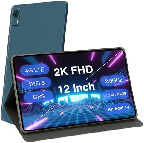 Elepad Tablet Android, tableta de pantalla grande de 12 pulgadas con Android 13, CPU octa-core, 16GB RAM, 256GB ROM, resolución 1200x2000, WiFi BT, pantalla 2K de 8000mAh para adultos y niños.
