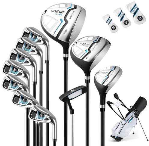 COSTWAY 12 Pieces Complete Golf Clubs Set for Men Women, Golf Club Package Set with 460CC #1 Driver, #3 Fairway and #5 Hybrid, #5#6#7#8#9#P #S Irons & Putter, Rain Hood, Right Hand (White)