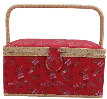 Asixxsix Panier à coudre vintage, Boîte à coudre de motif de lettre de grande capacité avec plateau amovible, Panier de stockage à couture double couche pour ciseaux aiguilles épingles