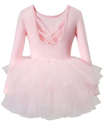 Elegante vestido de baile para niña con diseño de manga larga, falda tutú para entrenamiento de ballet y actuaciones escénicas como disfraz profesional de ballet