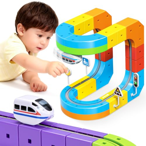 Wdebay klick Rail Electric Train Set 3D Magic Flexible Race Track for Kids 3 4 5 6 7 8 Years Old, 32 pcs Race Car Track Block with Anti-Gravity, Educational STEM Toy Boys Girls Birthday