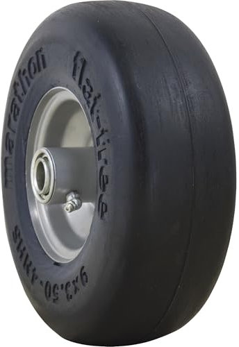 Marathon 9x3.50-4 Flat Free Lawnmower Tire on Wheel, 4 Centered Hub, 3/4 Bushings