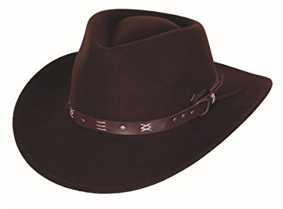 SCIPPIS Emerald – Wollfilzhut für Damen & Herren, wasserabweisend & knautschbar, Leder-Hutband mit Ziernähten, Outback/Traveller Form, braun, M