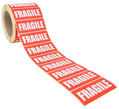 Fragile Warning Stickers/Labels: White on Red 89x36mm 1,000 / Pack