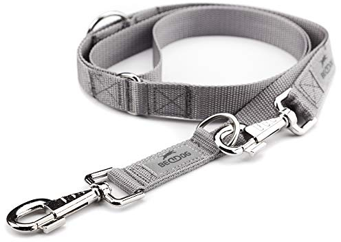BedDog® Hundeleine Willy, verstellbar in 3 Längen, Doppel-Leine, Führ-Leine, Lauf-Leine, mittel-große und große Hunde, Gesamtlänge 2m - grau
