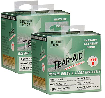 TEAR-AID Vinyl Repair Kit, Type B Clear Patch for Vinyl and Vinyl-Coated Materials, Works on Vinyl Tents, Awnings, Air Matresses, Pool Liners & More, 3in x 5ft Roll, 2 Pack