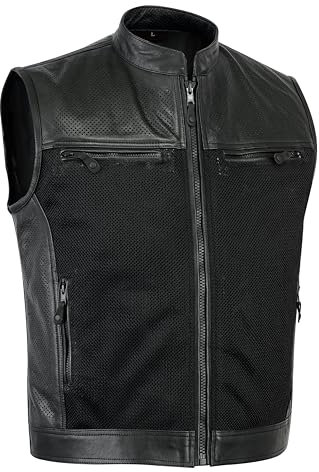 Leatherick Herren perforiert stil dauerhaft Real Leder weste schwarz - XL