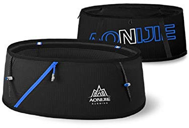 Aonijie Cinturón de hidratación para correr, para viajes, senderismo, maratones, gimnasio, entrenamiento, fitness, guardar dinero, con botella de agua de 250 ml, L/XL, negro