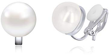 QUKE 12mm Simulated Pearl Clip On Stud Earrings Non Pierced Earrings Jewellery For Women Girls