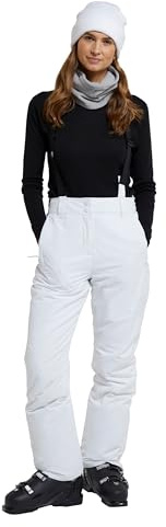 Mountain Warehouse Moon Womens Slim Leg Ski Pant - Water-Resistant Trousers in Rip Stop Fabric with Detachable Braces & Ankle Zips - Best for Skiing & Winter Sports White Women's Size 20