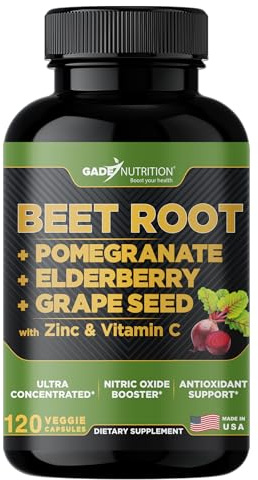 Gade Nutrition Beet Root Capsules Concentrated | Extra Strength Beetroot Extract Formula | Elderberry with Vitamin C and Zinc, Pomegranate, Grape Seed |Made in USA