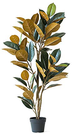 Künstlicher Bonsai-Baum, künstliche Pflanze im Topf, brauner Gummibaum mit üppigen Blättern und großen, vom Boden bis zur Decke reichenden Bonsai-Ornamenten