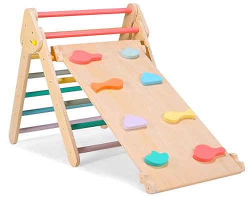 Fdlscpem Escalera de Escalada Triangular Plegable, Swing de Madera, Juguete de Escalada Montessori, Carga 50kg para Interiores y Exteriores (2 en 1)