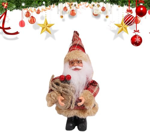 Babbo Natale in Piedi Figura, 20cm/7,9Pollici Decorazione Natalizia con Porta sacchetti regalo o alberi di Natale, Babbo Natale Ornamenti Natalizi Decorazione Domestica Bambola di Natale (C)
