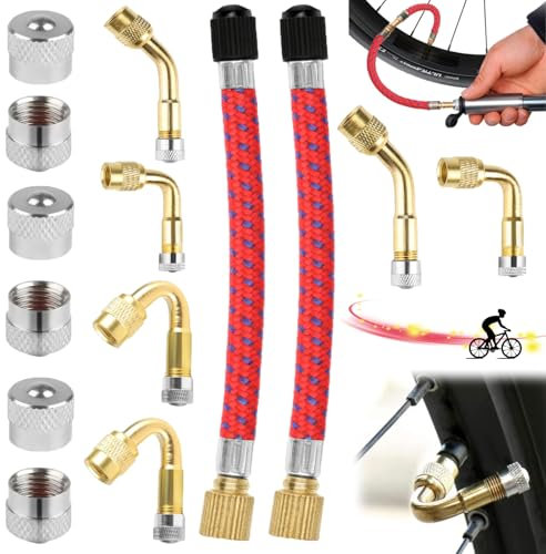 Liekadijiae 14 Pièces Rallonge de Valve, Extension Adaptateur de Valve, Tube d'extension de Valve, Kit d'extension de Valve de Pneu, Extension de Valve en Cuivre, Pneu Prolongateur Coude de Valve