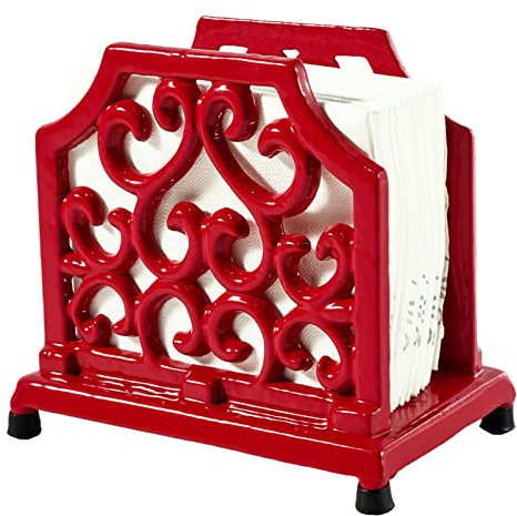 Jogreful Vintage Metal Napkin Holder Cast Iron Square Napkin Holder Organizer for Kitchen Restaurant Home Decor, Red