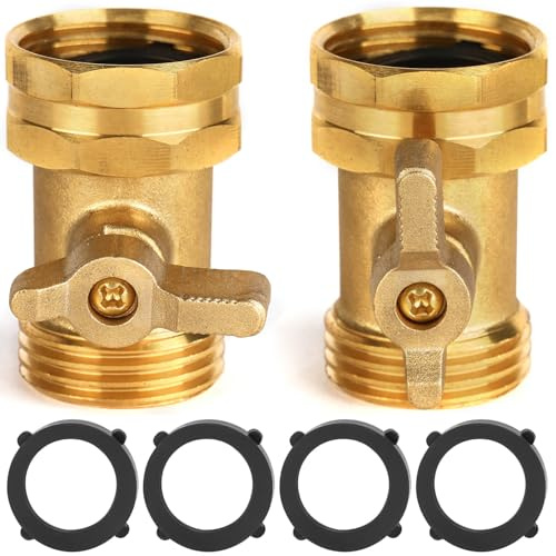 2 Pack Garden Hose Shut Off Valve - Extended Handle - 3/4 Heavy Duty Solid Brass Hose Connector Water Shut Off Valve Hose Shutoff Valve with 4 Pcs Hose Washers