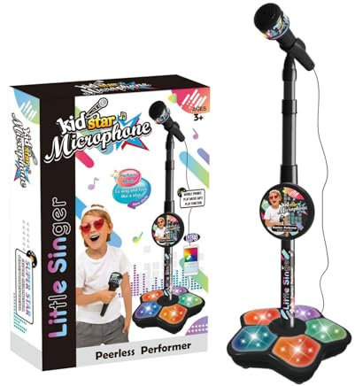 Tktouci Barnmikrofon med stativ – musikalisk barnmikrofon och stativ | Mikrofon karaoke för barn | tidsfördriv MP3-läge och scenmikrofoner och justerbart stativ för roliga musikeffekter