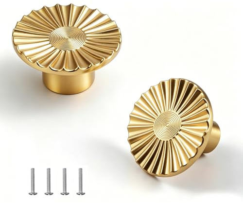 Boutihao 2 Pièces Boutons de Tiroir en Doré, 40 mm Boutons de Meubles en Or, Armoire Ronds, Poignee Meuble Dorée, Poignees de Porte de Cuisine pour Commode, Armoire, Placard