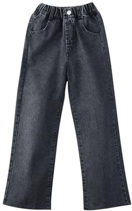 Jeans de pierna ancha para niños y niñas, holgados, estéticos, de moda, cintura alta, cintura elástica, pierna recta, pantalones de mezclilla vintage para la escuela