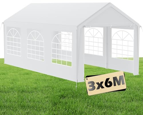 Suusolny 3x6m Premium Großer Pavillon Partyzelt UV-Schutz mit Seitenteilen Gartenpavillon Wasserdicht Winterfest mit Fenster Großzelt Gartenzelt Partyzelt für Hochzeiten Freien Garten - Weiß
