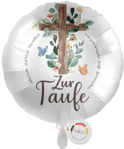 balloa Ballon gonflable XXL pour baptême croix avec fleurs et papillons, ballon à l'hélium, cadeau de baptême pour garçons ou filles, ballon décoratif, décoration de table et décoration de chambre