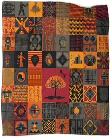 kaiyun Patrón Africano, Estilo Patchwork Manta Estampada Cálida,para Acampar Al Aire Libre Colcha Patchwork Ligera para Sofá Cama 50x60inch(127x152cm)